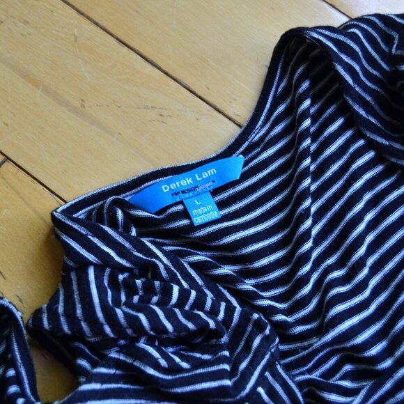 Derek Lam For Design Nation Sz Large Striped Black Combo Drape Neck Dress - Picture 6 of 11